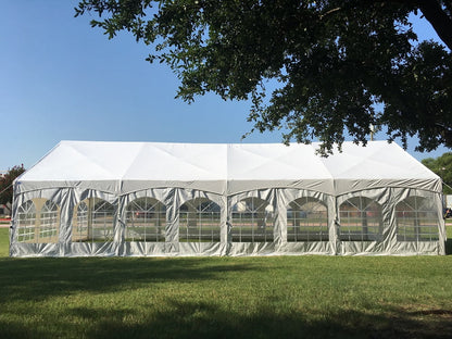 Mazonvintage Canopies 40'x20' PVC Marquee Fire Retardant Party Tent Wedding Canopy Gazebo with Steel Frame, Removable Side Window Walls and Clear End Panels - White
