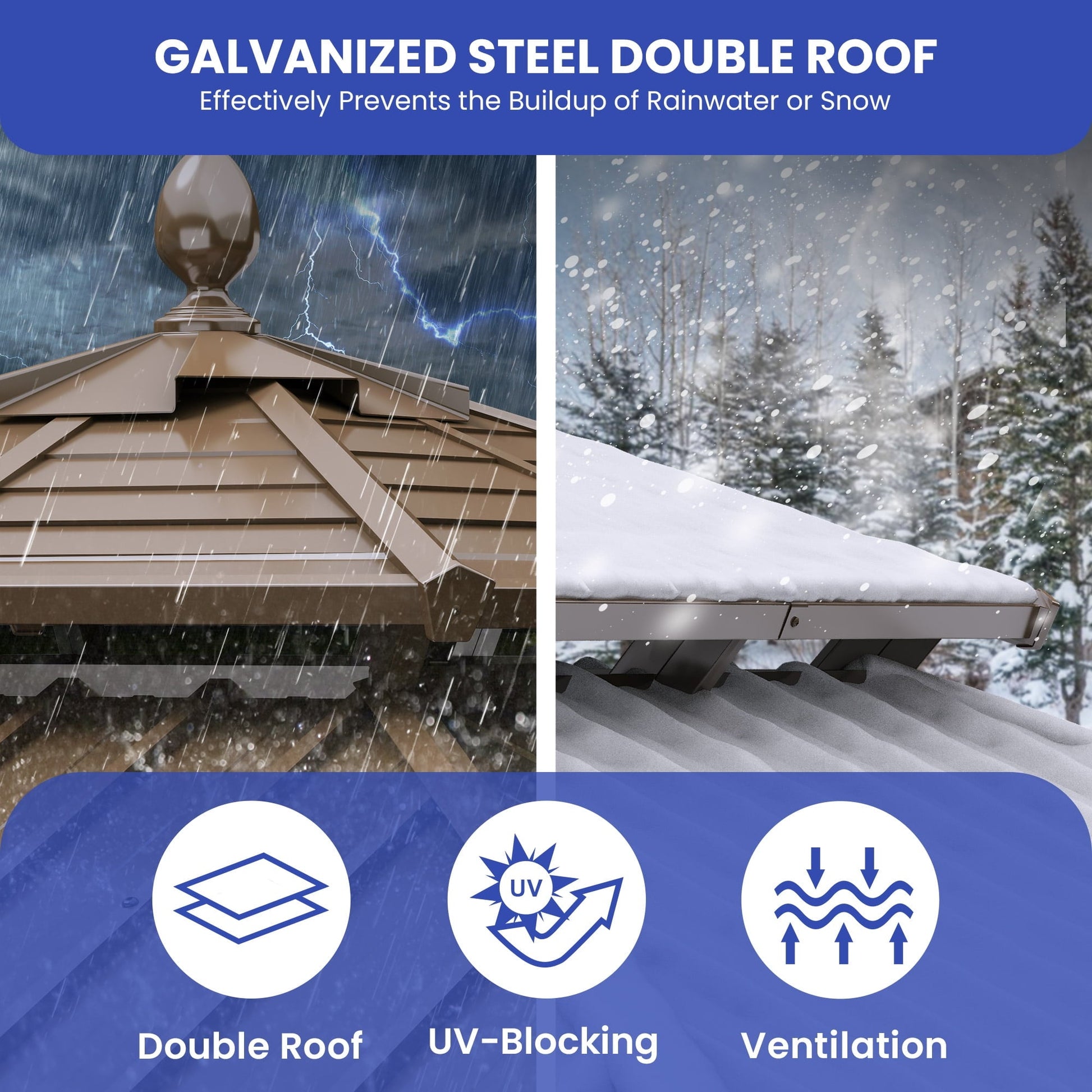Mazonvintage 10' x 10' Double Roof Gazebo: Heavy Duty Galvanized Steel wit Netting and Curtains in Bronze