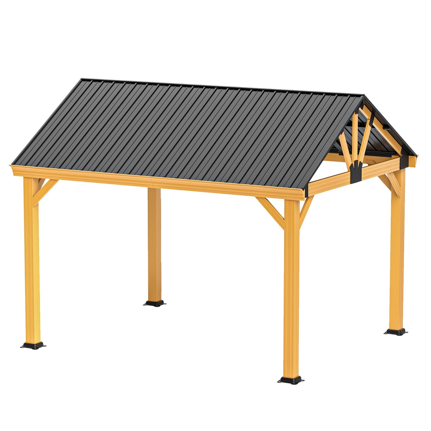 Mazonvintage 11' x13.8' Outdoor Gazebo, Hardtop Gazebo with Galvanized Steel Top Pavilion Gable Roof, for Patio, Garden, Balcony