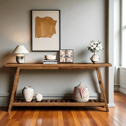 71″ Acacia Wood Console Table – Modern design, 2-tier storage structure 