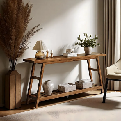 71″ Acacia Wood Console Table – Modern design, 2-tier storage structure 