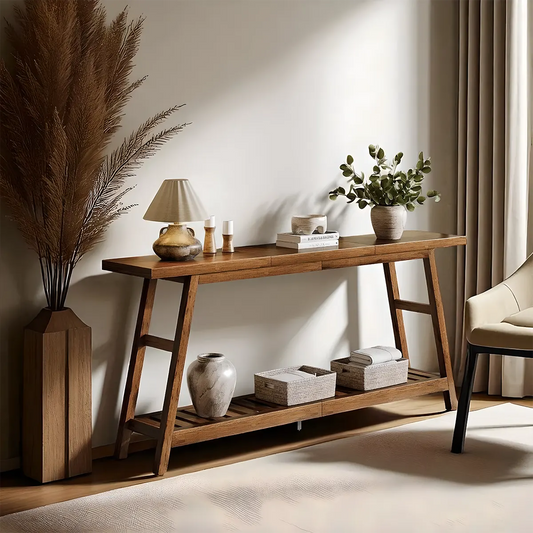 71″ Acacia Wood Console Table – Modern design, 2-tier storage structure 