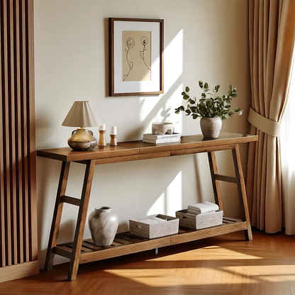 71″ Acacia Wood Console Table – Modern design, 2-tier storage structure 