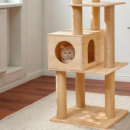 Solid Wood Cat Tree Tower with Condo & Perch