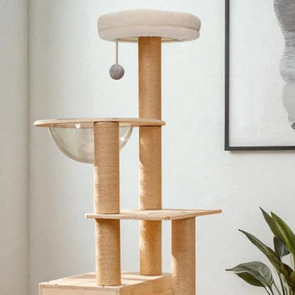 Solid Wood Cat Tree Tower with Condo & Perch