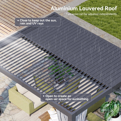 Mazonvintage Louvered Pergola 12' x 16' Outdoor Aluminum Pergola with Adjustable Top for Decks, Gardens and Backyards, Gray