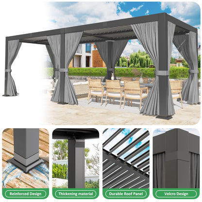 Mazonvintage Outdoor 10x20 FT Louvered Pergola, Aluminum Pergola with Adjustable Louvered Roof for Patio, Deck, Garden, Gray