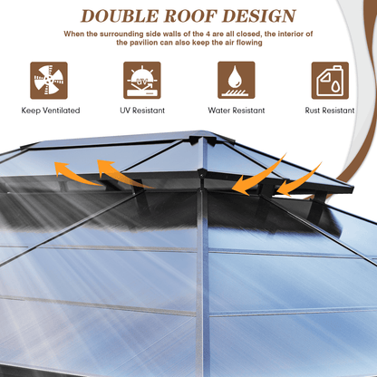 Mazonvintage 10'x13' Hardtop Gazebo with Polycarbonate Double Roof and Aluminum Frame for Garden, Patio, Lawns