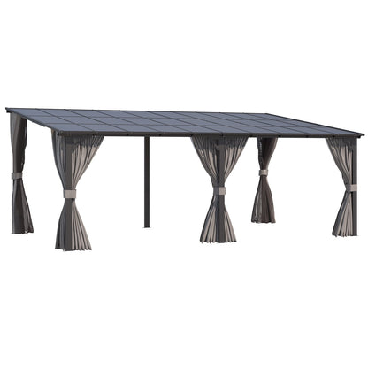 Mazonvintage 20' x 12' Lean to Gazebo with Netting and Curtain Outdoor Mazonvintage Gazebo Aluminum Metal Pergola ​For Garden, Patio, Backyard-​Dark ​Gray