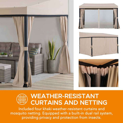 Mazonvintage 10x12 Fabric Roof Wall Mounted Gazebo, Lean to Gazebo with Curtain and Netting