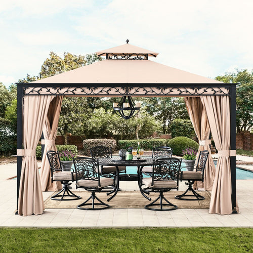 Mazonvintage 10x12 Steel Patio Gazebo with Netting and Curtain