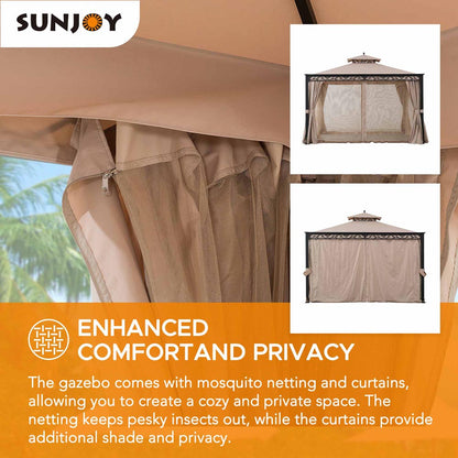 Mazonvintage 10x12 Steel Patio Gazebo with Netting and Curtain