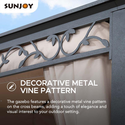 Mazonvintage 10x12 Steel Patio Gazebo with Netting and Curtain