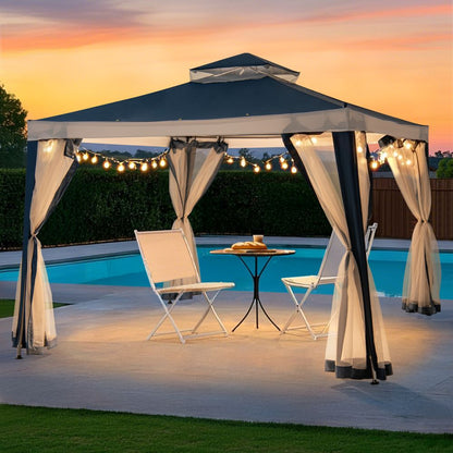 Mazonvintage10x10 Soft Top Gazebo with Mosquito Netting - Navy & White