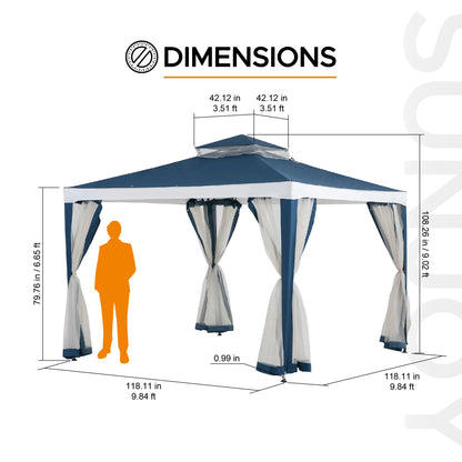 Mazonvintage10x10 Soft Top Gazebo with Mosquito Netting - Navy & White