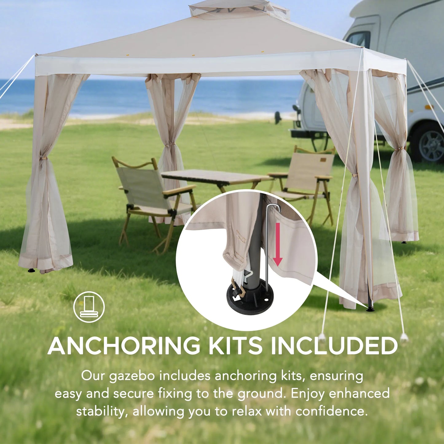 Mazonvintage10x10 Soft Top Gazebo with Mosquito Netting - Beige & White