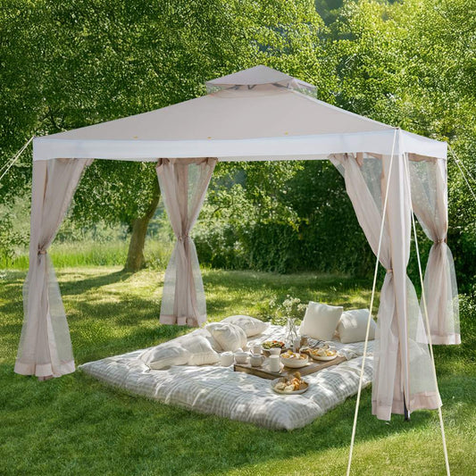 Mazonvintage10x10 Soft Top Gazebo with Mosquito Netting - Beige & White