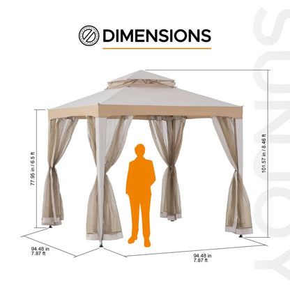 Mazonvintage8x8 Soft Top Gazebo with Mosquito Netting - Gray & Khaki