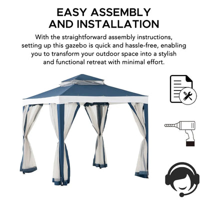 Mazonvintage8x8 Soft Top Gazebo with Mosquito Netting - Navy & White
