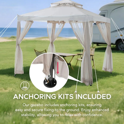 Mazonvintage8x8 Soft Top Gazebo with Mosquito Netting - Beige & White