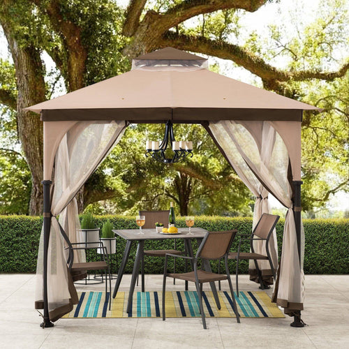 Mazonvintage 9.5x9.5 2-Tier Steel Backyard Gazebo with Netting