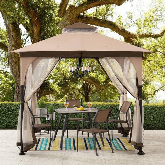 Mazonvintage 9.5x9.5 2-Tier Steel Backyard Gazebo with Netting