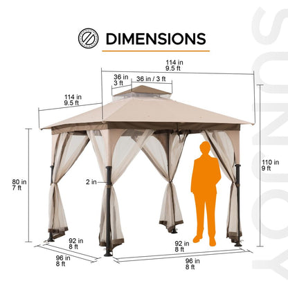Mazonvintage 9.5x9.5 2-Tier Steel Backyard Gazebo with Netting