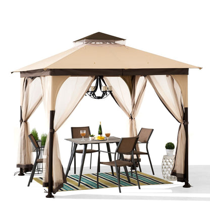 Mazonvintage 9x9 Soft Top Garden Gazebo with Mosquito Netting – Beige & Brown