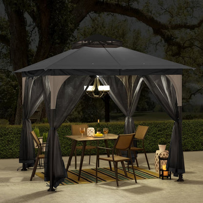 Mazonvintage 9x9 Soft Top Garden Gazebo with Mosquito Netting–Light Gray & Black