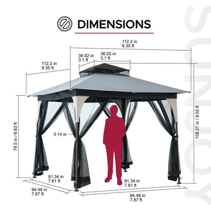 Mazonvintage 9x9 Soft Top Garden Gazebo with Mosquito Netting–Light Gray & Black