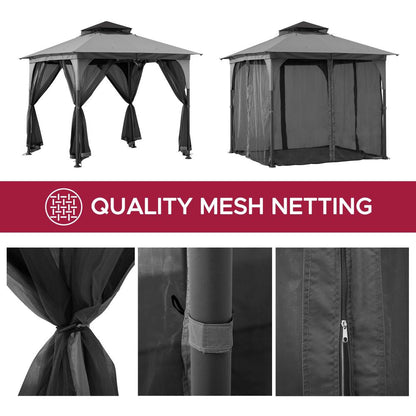Mazonvintage 9x9 Soft Top Garden Gazebo with Mosquito Netting – Gray & Black