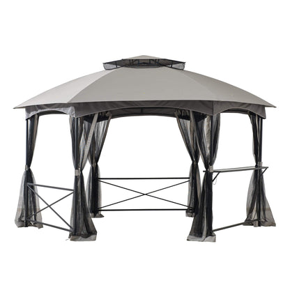 Mazonvintage 15x15 Hexagon Soft Top Gazebo with Netting and Bar Shelf