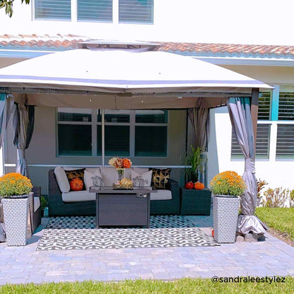 Mazonvintage Outdoor Patio Steel Frame 11x13 Gazebo 2-Tier Soft Top Gazebo with Netting and Curtains - Gray