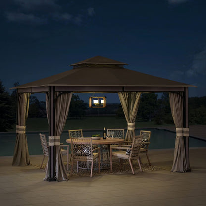 Mazonvintage 11x13 Soft Top Gazebo with Netting & Curtains, Patio Gazebo with 2-Tier Roof and Ceiling Hook - Light Gray