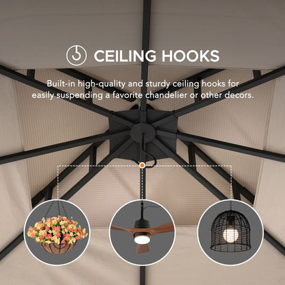 Mazonvintage 11x13 Soft Top Gazebo with Netting & Curtains, Patio Gazebo with 2-Tier Roof and Ceiling Hook - Light Gray