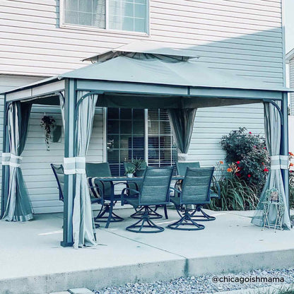 Mazonvintage 11x13 Soft Top Gazebo with Netting & Curtains, Patio Gazebo with 2-Tier Roof and Ceiling Hook - Light Gray
