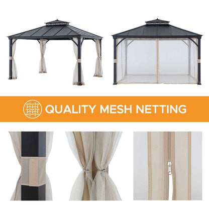 Mazonvintage 10x12 Steel Gazebo with 2-Tier Metal Roof and Netting