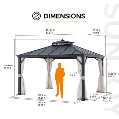 Mazonvintage 10x12 Steel Gazebo with 2-Tier Metal Roof and Netting