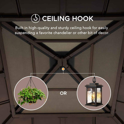 Mazonvintage 9x9 Cedar Gazebo with Brown Metal Roof and Ceiling Hook