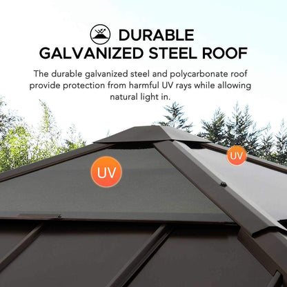 Mazonvintage 9x9 Cedar Gazebo with Brown Metal Roof and Ceiling Hook