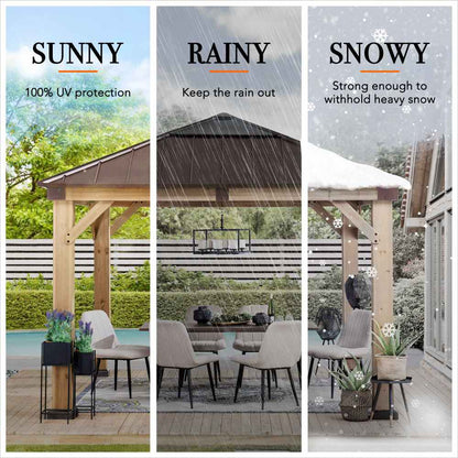 Mazonvintage 11x11 Small Outdoor Wooden Gazebo with Metal Roof and Skylight