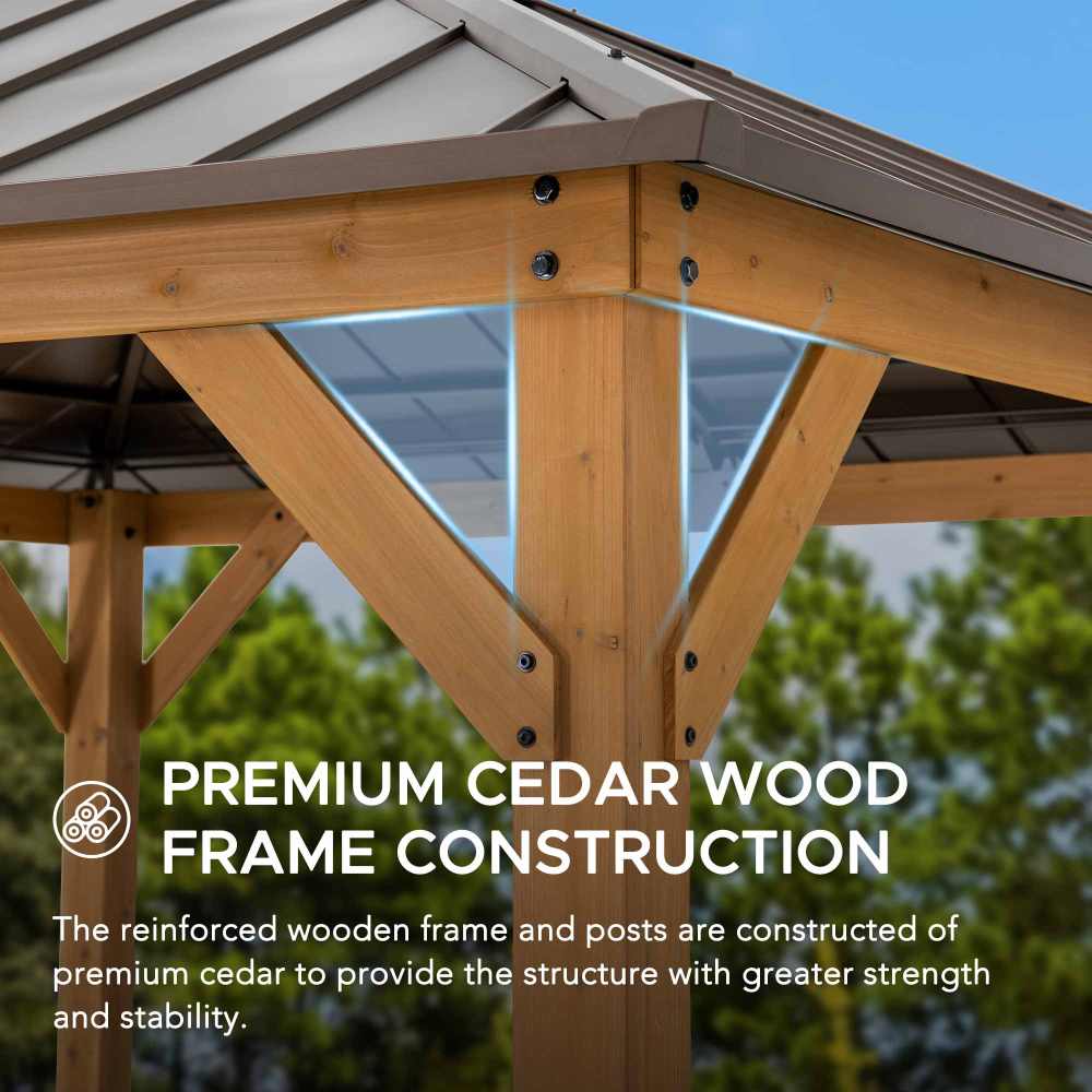 Mazonvintage 11x11 Hip Roof Wooden Gazebo with Polycarbonate Skylight