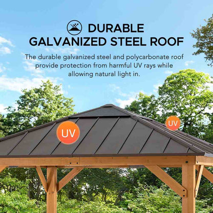 Mazonvintage 11x11 Hip Roof Wooden Gazebo with Polycarbonate Skylight