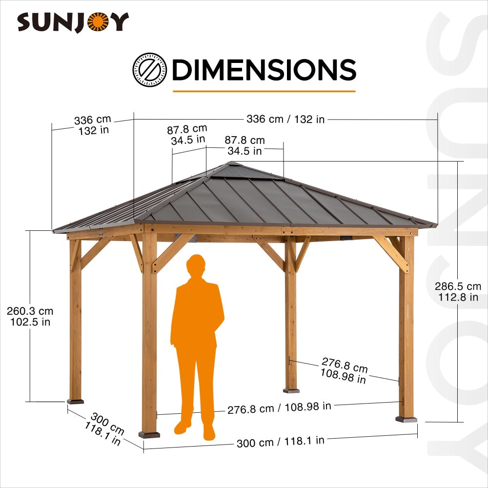 Mazonvintage 11x11 Hip Roof Wooden Gazebo with Polycarbonate Skylight