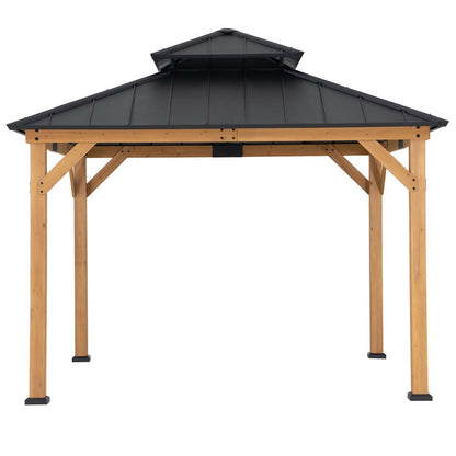 Mazonvintage 11x11 Wooden Frame Backyard Hardtop Gazebo with Ceiling Hook - Upgrade Natural Cedar