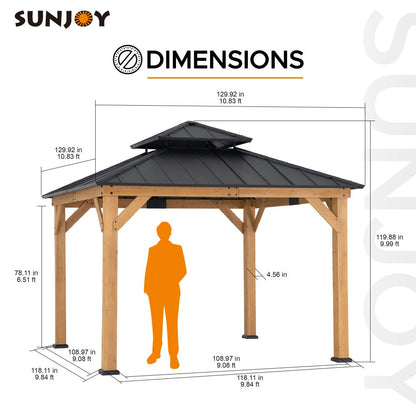 Mazonvintage 11x11 Wooden Frame Backyard Hardtop Gazebo with Ceiling Hook - Upgrade Natural Cedar