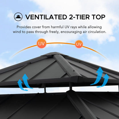 Mazonvintage 11x11 Wooden Frame Backyard Hardtop Gazebo with Ceiling Hook - Upgrade Natural Cedar