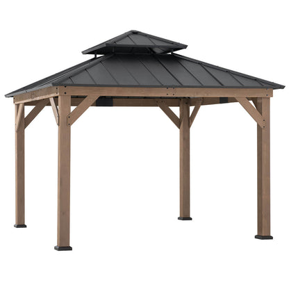 Mazonvintage 11x11 Wooden Frame Backyard Hardtop Gazebo with Ceiling Hook - Upgrade Weathered Cedar