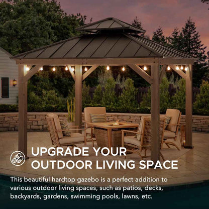 Mazonvintage 11x11 Wooden Frame Backyard Hardtop Gazebo with Ceiling Hook - Upgrade Weathered Cedar