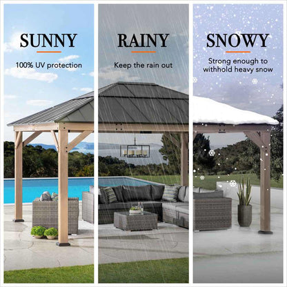 Mazonvintage 13x15 Wooden Gazebo with Translucent Skylight and Ceiling Hook - Weathered Cedar